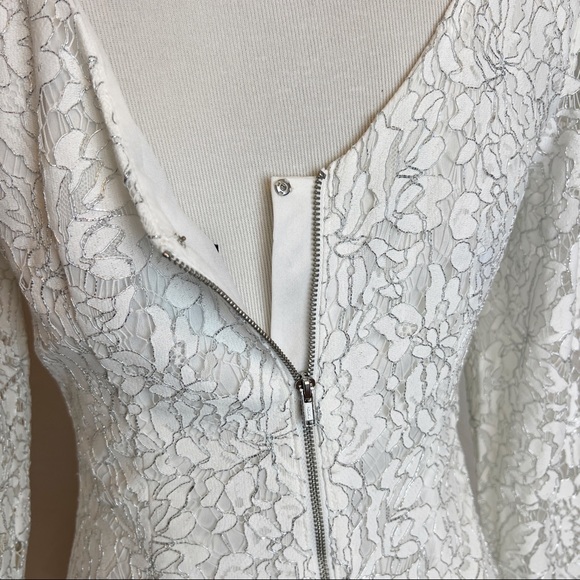 ✖️SOLD✖️•ADRIANNA PAPELL•White Formal Lace-Overlay Sheath Dress w/Metallic Sheen - Picture 10 of 15